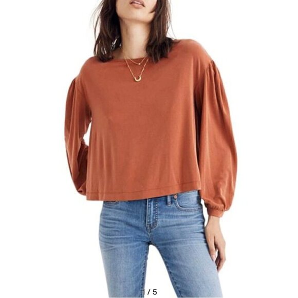 MADEWELL Sandwashed Gathered Sleeve Top In Rusty Torch Size Small - Picture 2 of 10